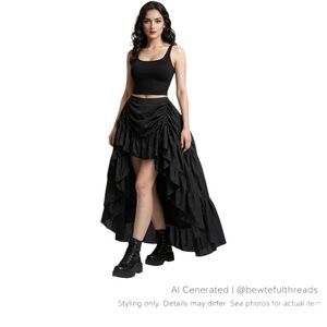 Black Gothic Bustle Skirt 2X High Low Ruffle Festival Alt Statement